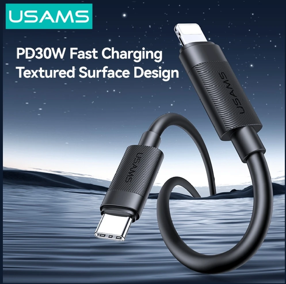 Kabelis USAMS U94 30W USB-C į Lightning 1m juodos spalvos