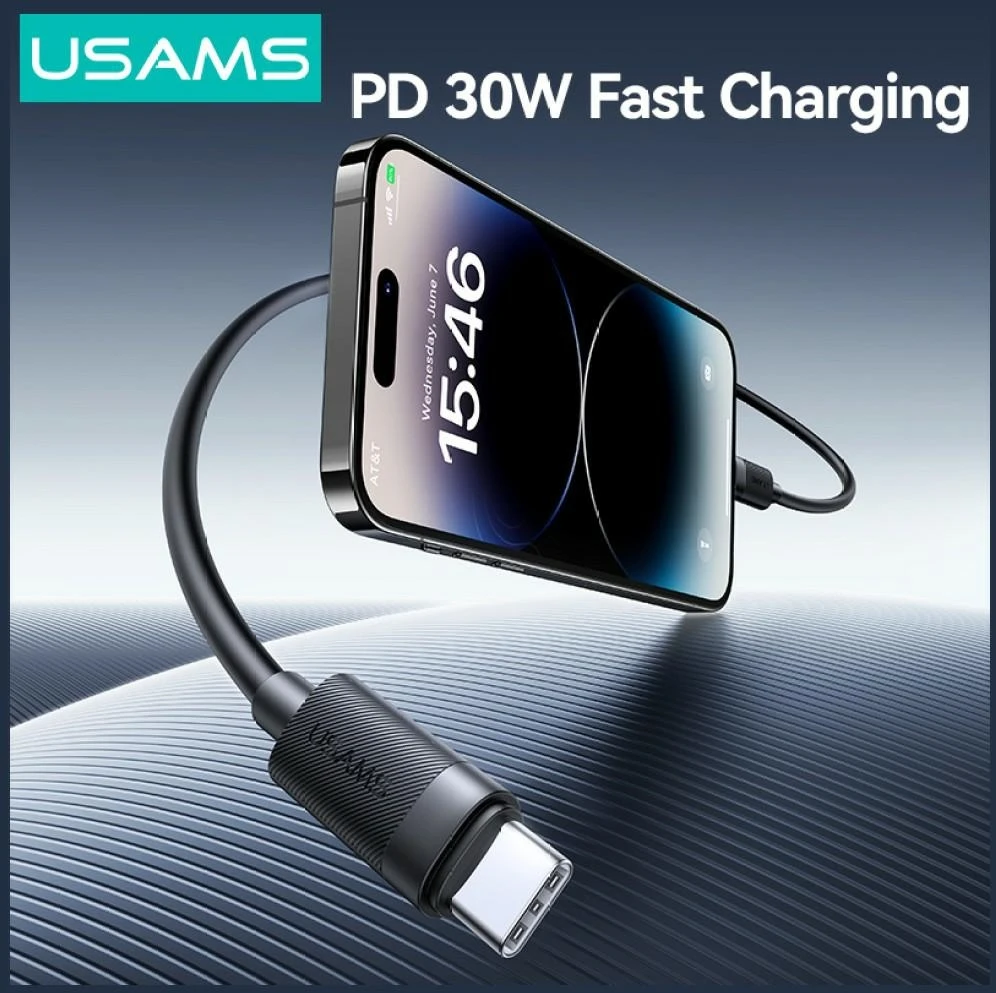 Kabelis USAMS U94 30W USB-C į Lightning 1m juodos spalvos