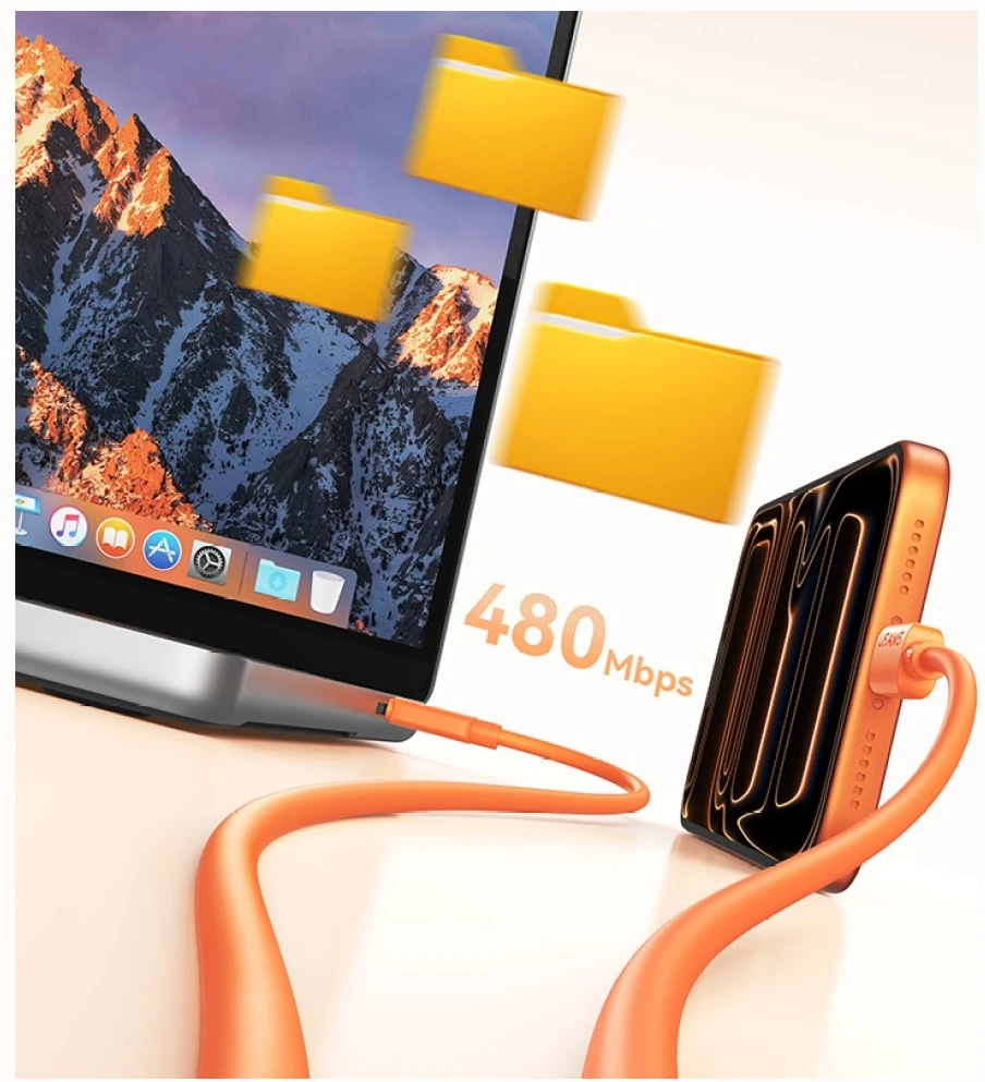 Kabelis USAMS U98 60W 3A Silicone Fast Charging USB-C į USB-C oranžinės spalvos