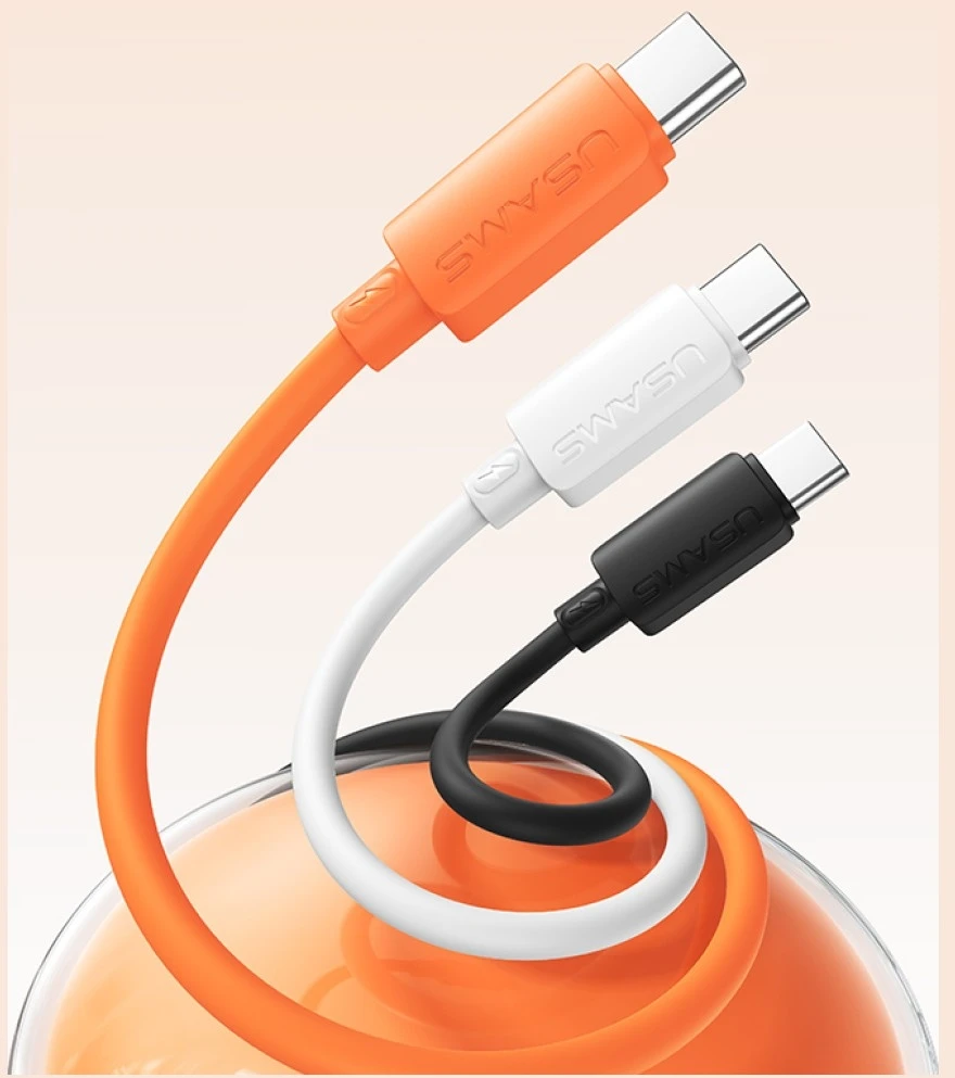 Kabelis USAMS U98 60W 3A Silicone Fast Charging USB-C į USB-C juodos spalvos