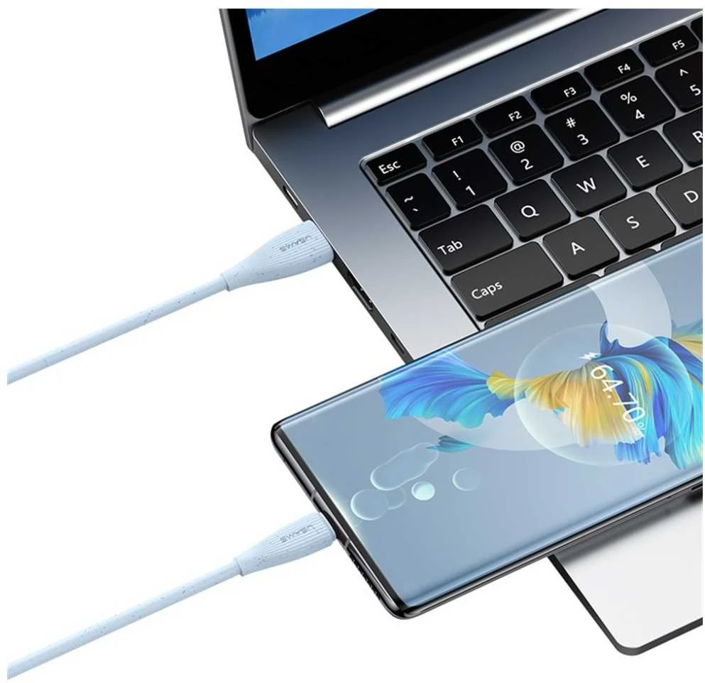 Kabelis USAMS Žalias Series SJ714 18W 3A USB-A į USB-C 1m baltos spalvos