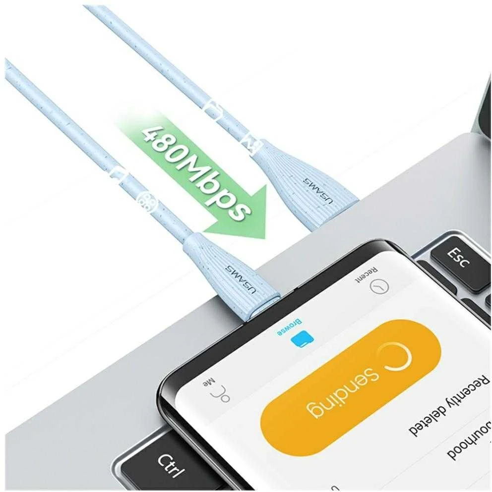 Kabelis USAMS Žalias Series SJ714 18W 3A USB-A į USB-C 1m baltos spalvos