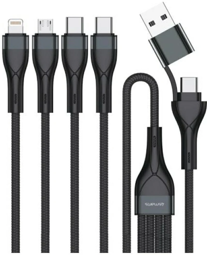 Grąžtas USB-C/USB-A laidas 4smarts 4in1 1.2m juodas