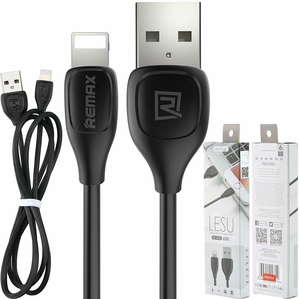 USB laidas Lightning Remax Lesu Pro, 2.1A, 1m (juodas)