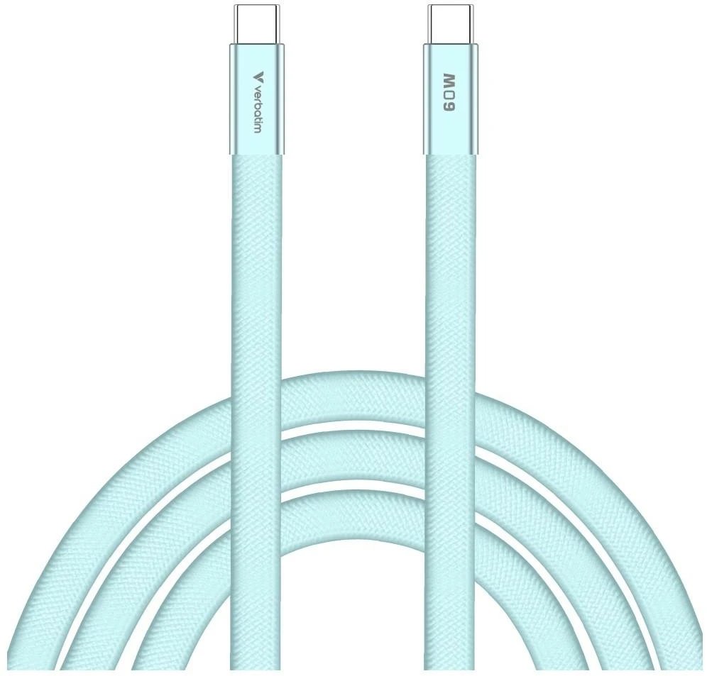 Kabelis Verbatim Sync & Charge SoftTouch USB-C į USB-C 60W PD3.0 120cm žydros spalvos 30273