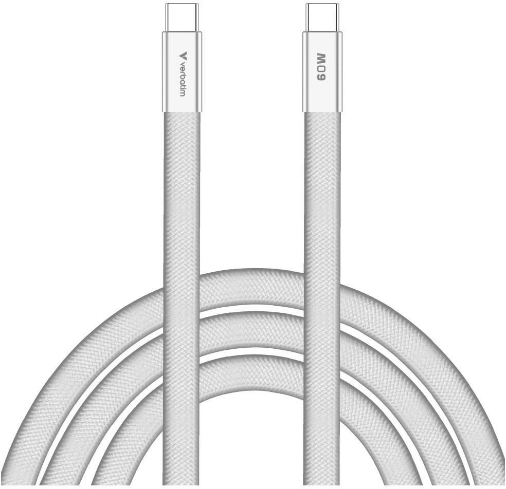 Kabelis Verbatim Sync & Charge SoftTouch USB-C į USB-C 60W PD3.0 120cm baltos spalvos 30274