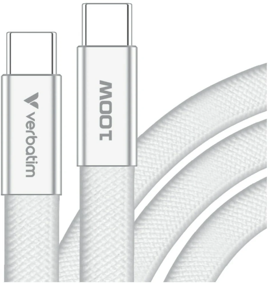 Kabelis Verbatim Sync & Charge SoftTouch USB-C į USB-C 100W PD3.0 120cm baltos spalvos 30277