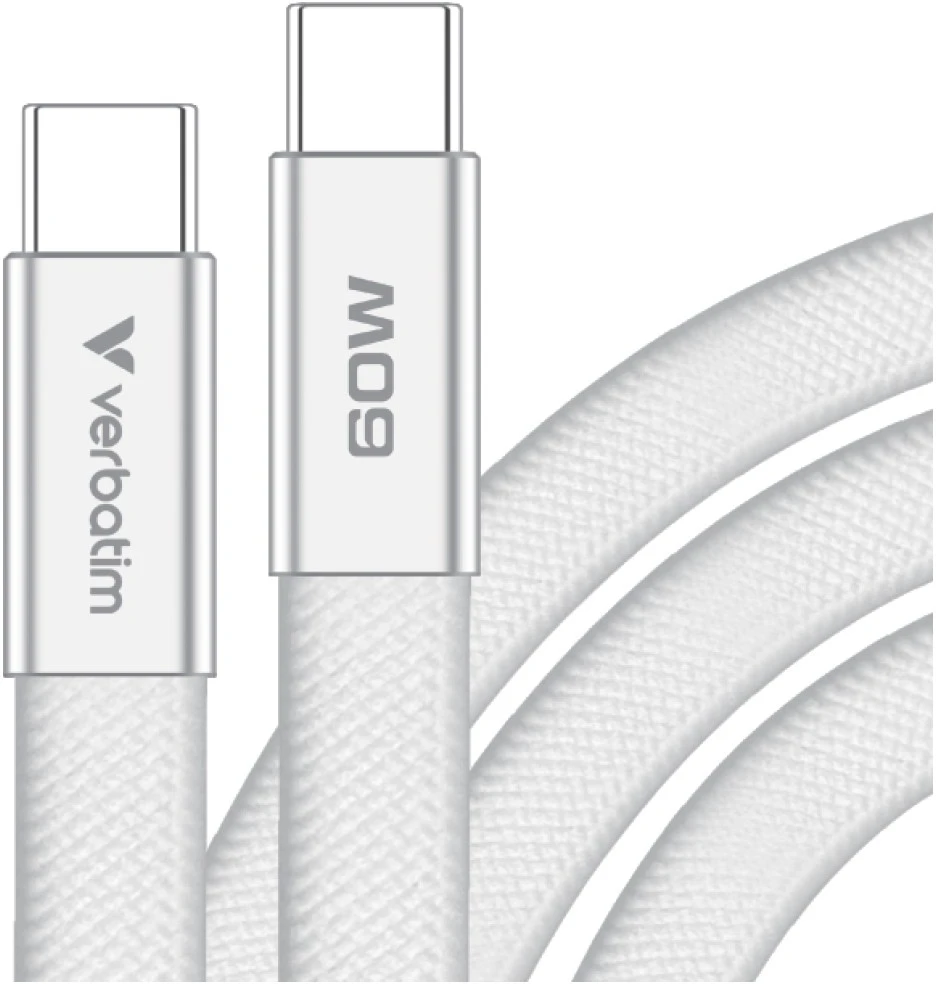 Kabelis Verbatim Sync & Charge SoftTouch USB-C į USB-C 60W PD3.0 120cm baltos spalvos 30274