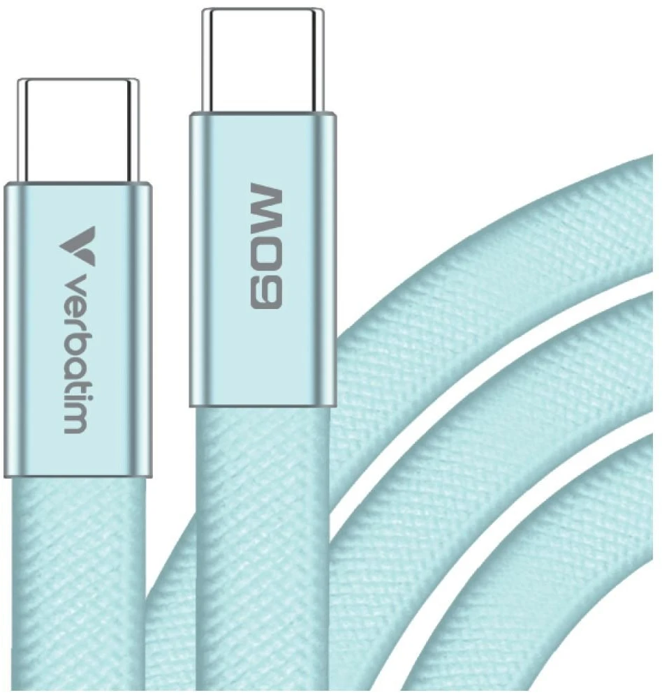 Kabelis Verbatim Sync & Charge SoftTouch USB-C į USB-C 60W PD3.0 120cm žydros spalvos 30273