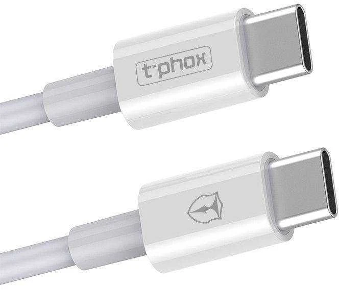 T-PHOX KABELIS GLARY LITE SERIJA 3A 1M USB-C/USB-C Baltas