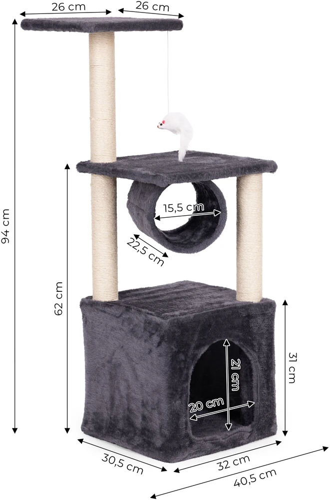 Kačių draskyklė-namelis su gultu 94 cm pilka Petsi