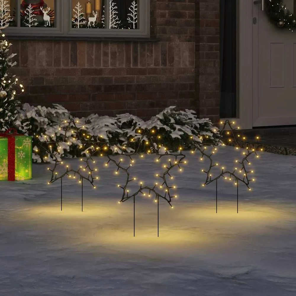 Kalėdinės dekoracijos žvaigždės su smaigais, 3vnt., 50LED, 29cm