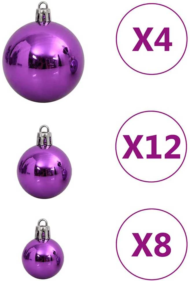 Kalėdinių žaisliukų rinkinys, 111vnt., violetinis, polistirenas