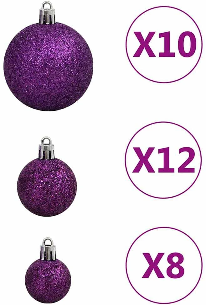 Kalėdinių žaisliukų rinkinys, 111vnt., violetinis, polistirenas