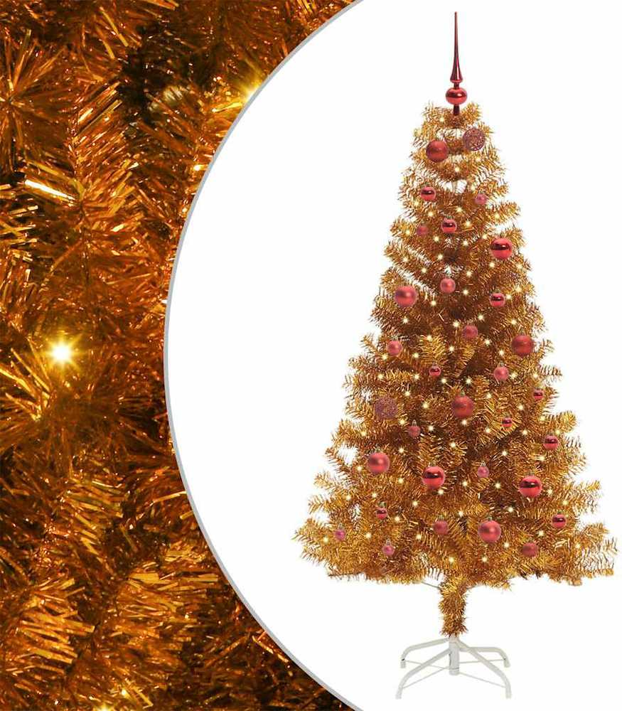 Kalėdų eglutė su 150 LED s stovu Auksinė 150 cm PET