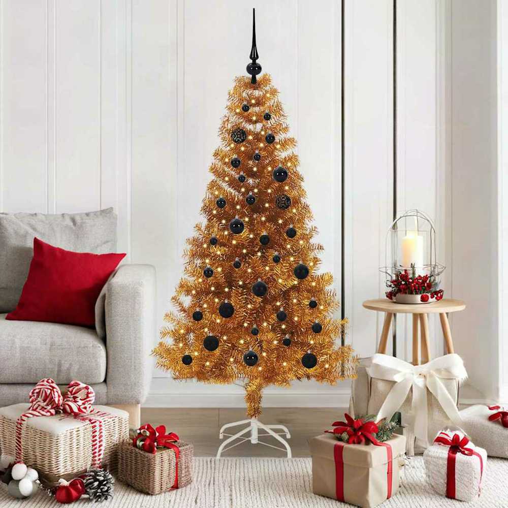 Kalėdų eglutė su 150 LED s stovu Auksinė 150 cm PET