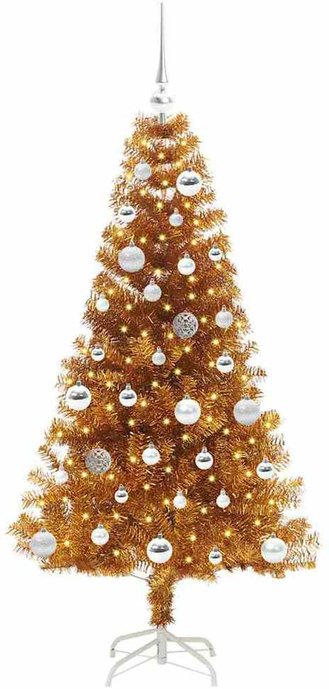 Kalėdų eglutė su 150 LED s stovu Auksinė 150 cm PET