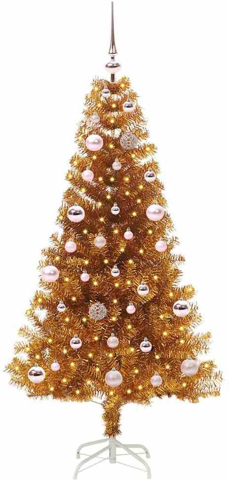 Kalėdų eglutė su 150 LED s stovu Auksinė 150 cm PET