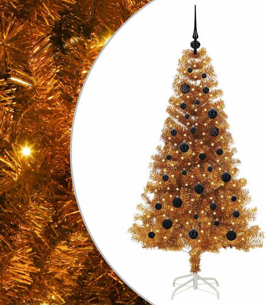 Kalėdų eglutė su 150 LED s stovu Auksinė 150 cm PET