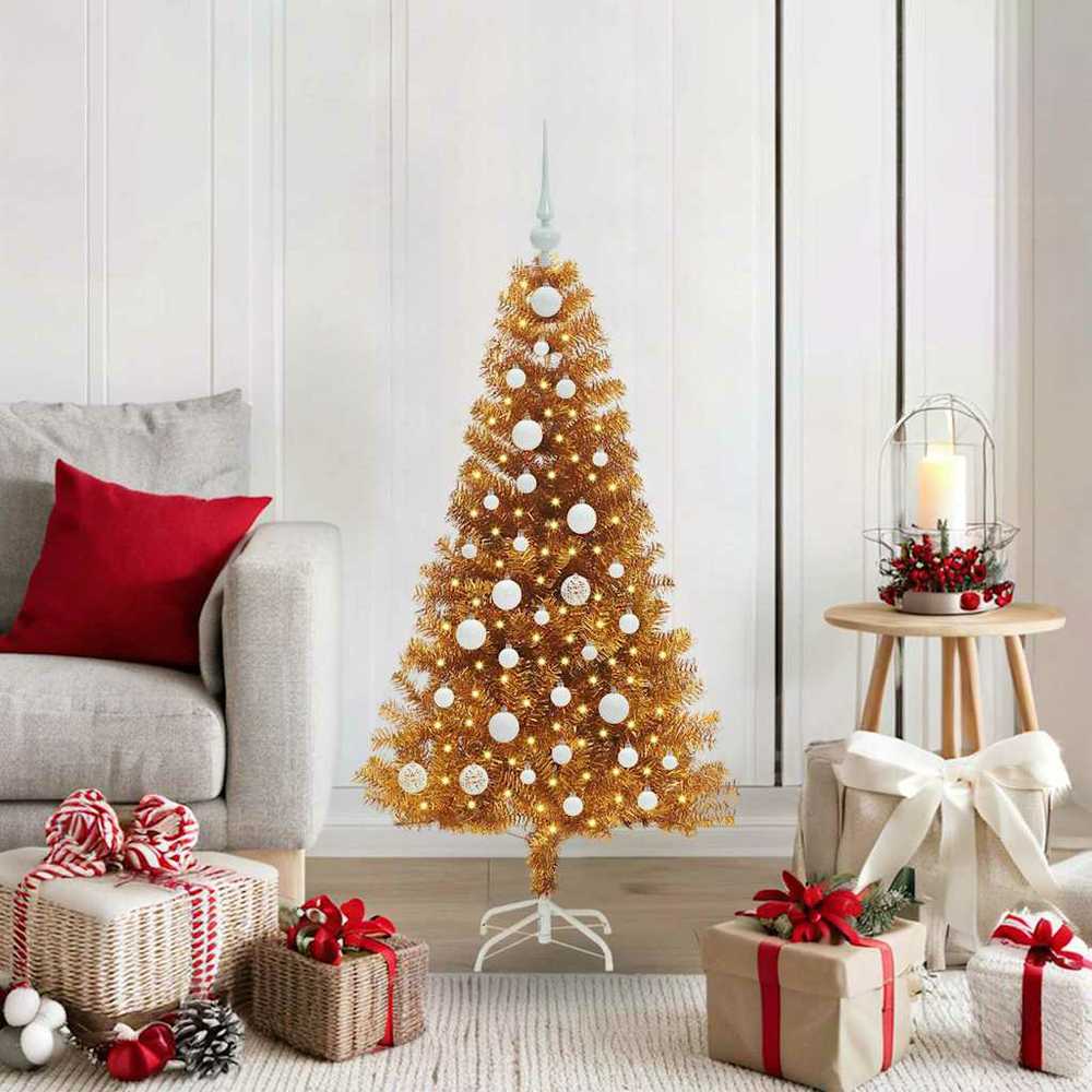 Kalėdų eglutė su 150 LED s stovu Auksinė 120 cm PET