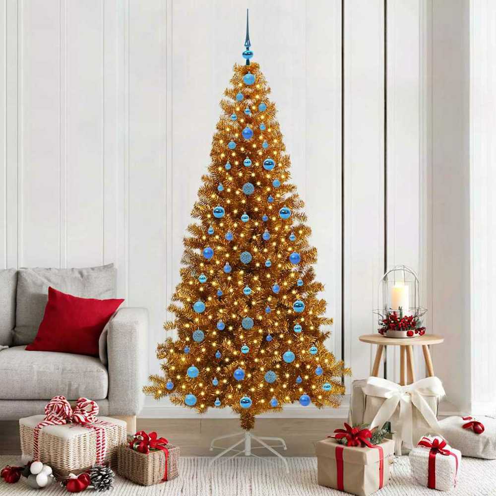 Kalėdų eglutė su 300 LED s stovu Auksinė 210 cm PET