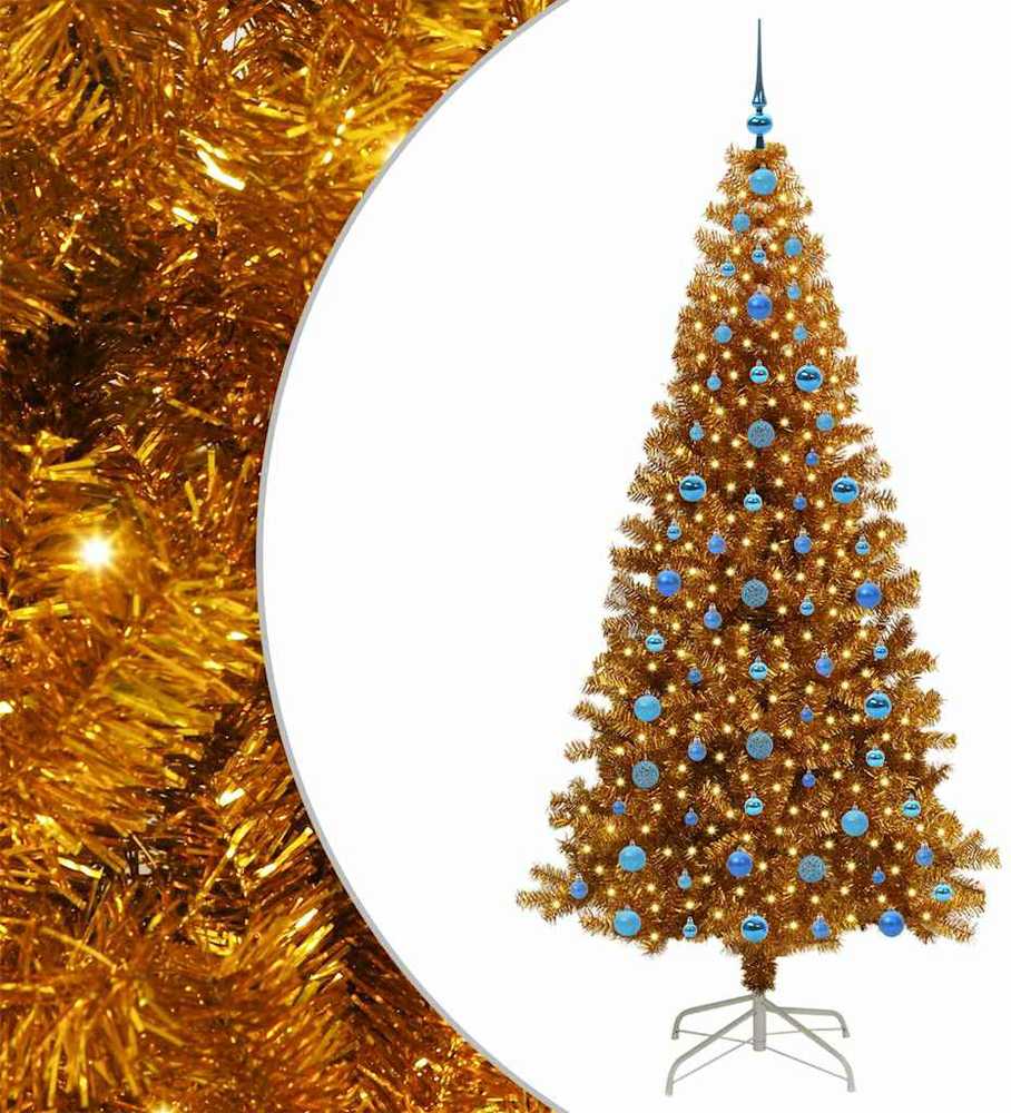 Kalėdų eglutė su 300 LED s stovu Auksinė 210 cm PET