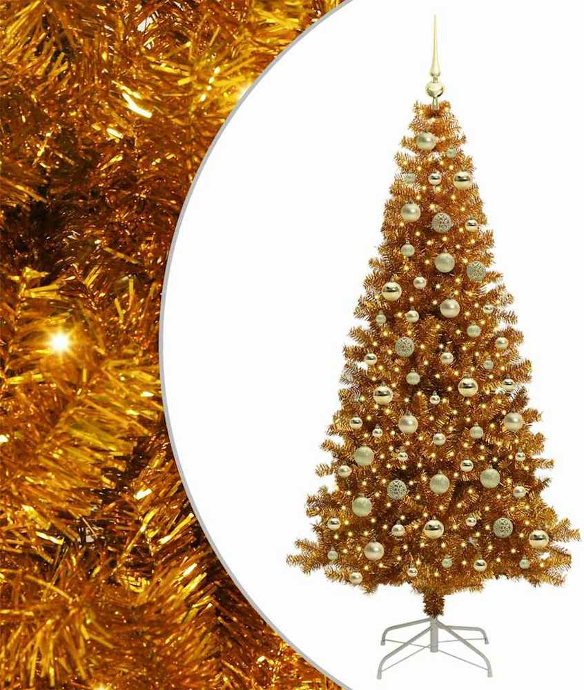 Kalėdų eglutė su 300 LED s stovu Auksinė 210 cm PET