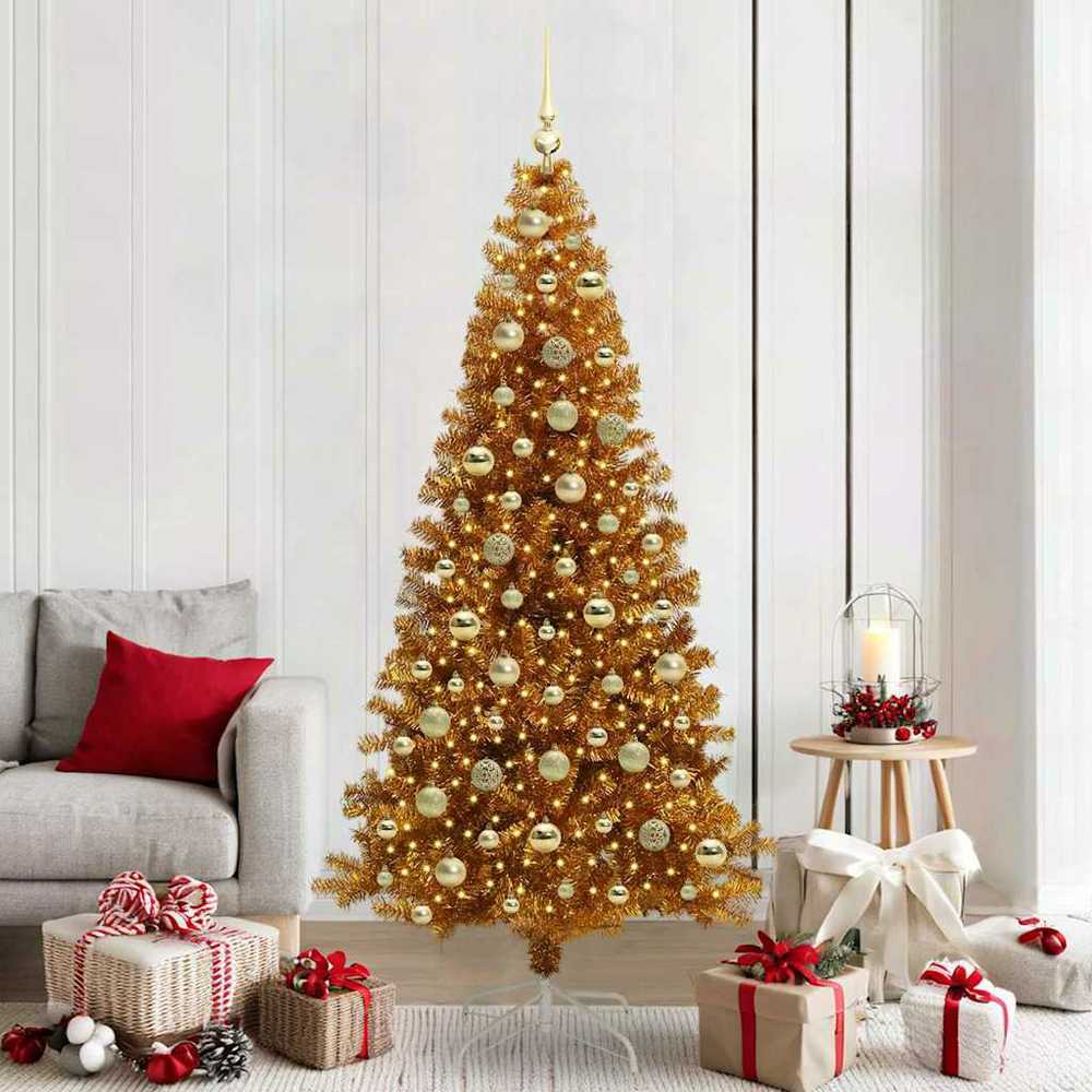 Kalėdų eglutė su 300 LED s stovu Auksinė 210 cm PET