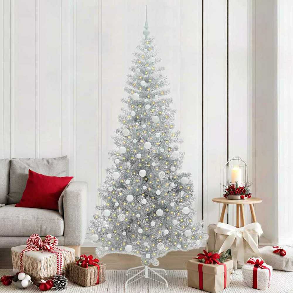 Kalėdų eglutė su 300 LED s stovu Sidabro 210 cm PET