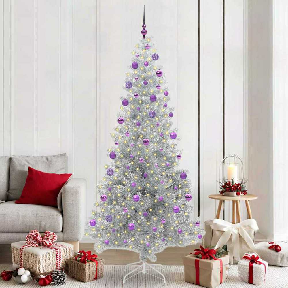 Kalėdų eglutė su 300 LED s stovu Sidabro 210 cm PET