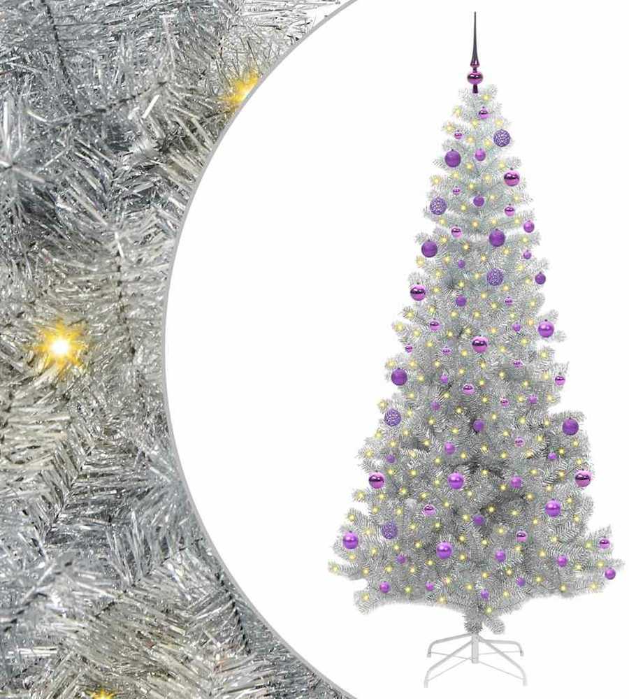 Kalėdų eglutė su 300 LED s stovu Sidabro 210 cm PET