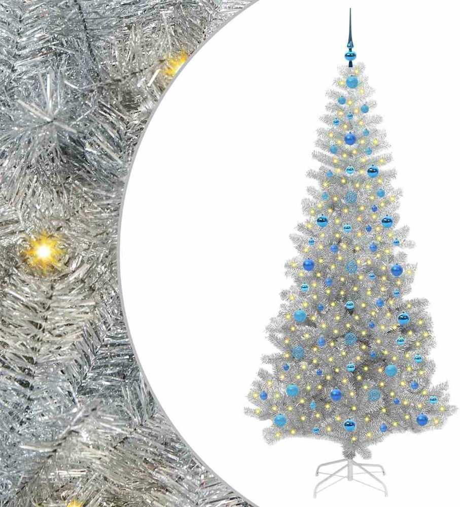 Kalėdų eglutė su 300 LED s stovu Sidabro 210 cm PET