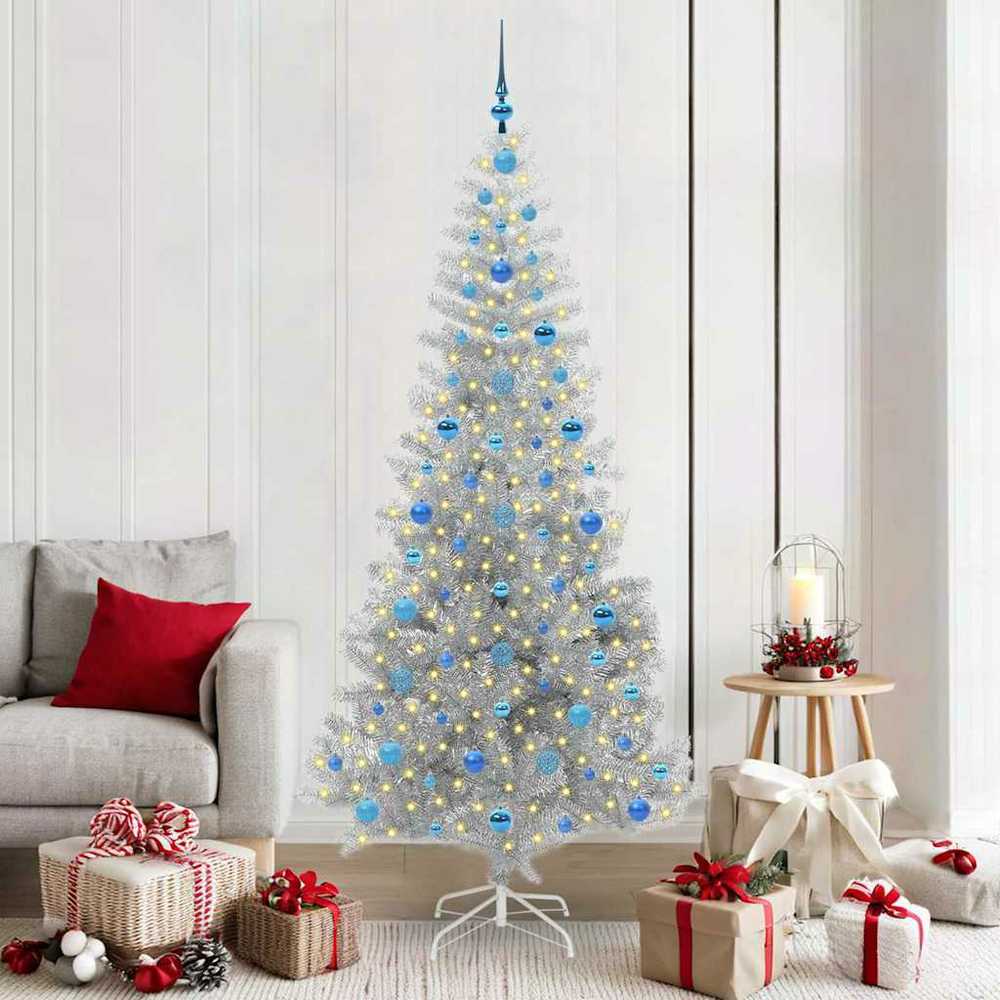 Kalėdų eglutė su 300 LED s stovu Sidabro 210 cm PET