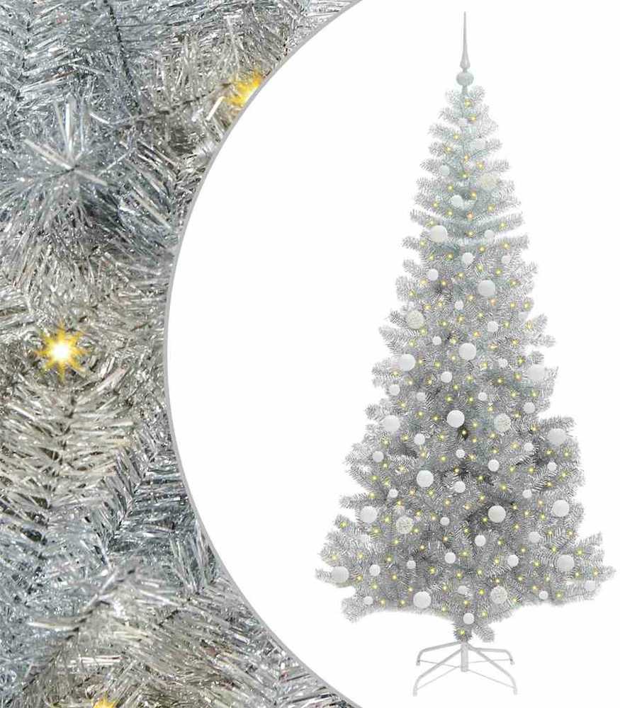 Kalėdų eglutė su 300 LED s stovu Sidabro 210 cm PET