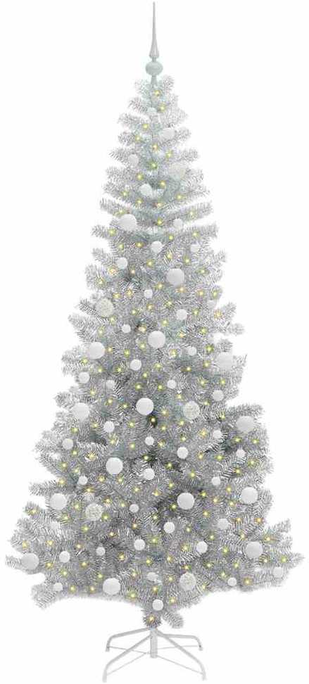 Kalėdų eglutė su 300 LED s stovu Sidabro 210 cm PET