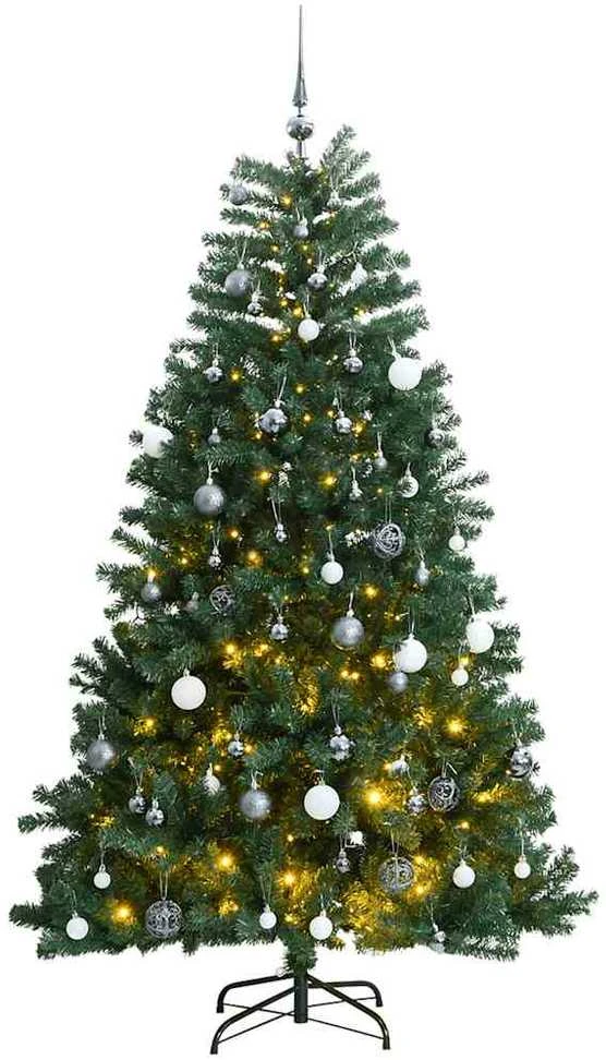 Kalėdų eglutė su šarnyrinėmis šakomis/LED/žaisliukais, 180cm