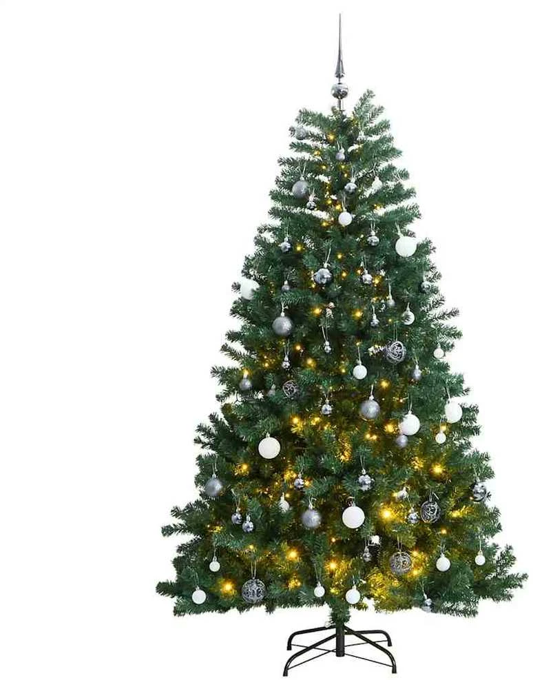 Kalėdų eglutė su šarnyrinėmis šakomis/LED/žaisliukais, 210cm