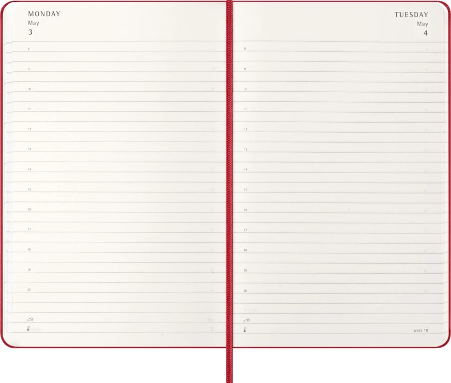 Kalender-märkmik Moleskine 2027 13x21cm, päev, kõvad kaaned, punane