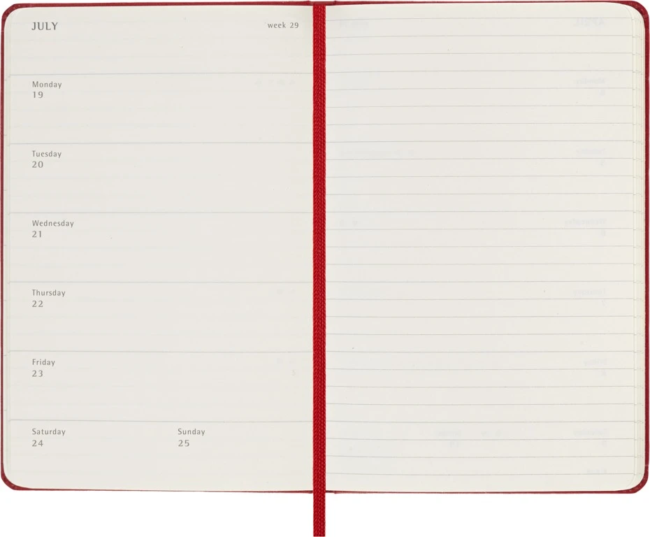 Kalendermärkmik Moleskine 2027 9x14cm, nädal, kõvad kaaned, punane