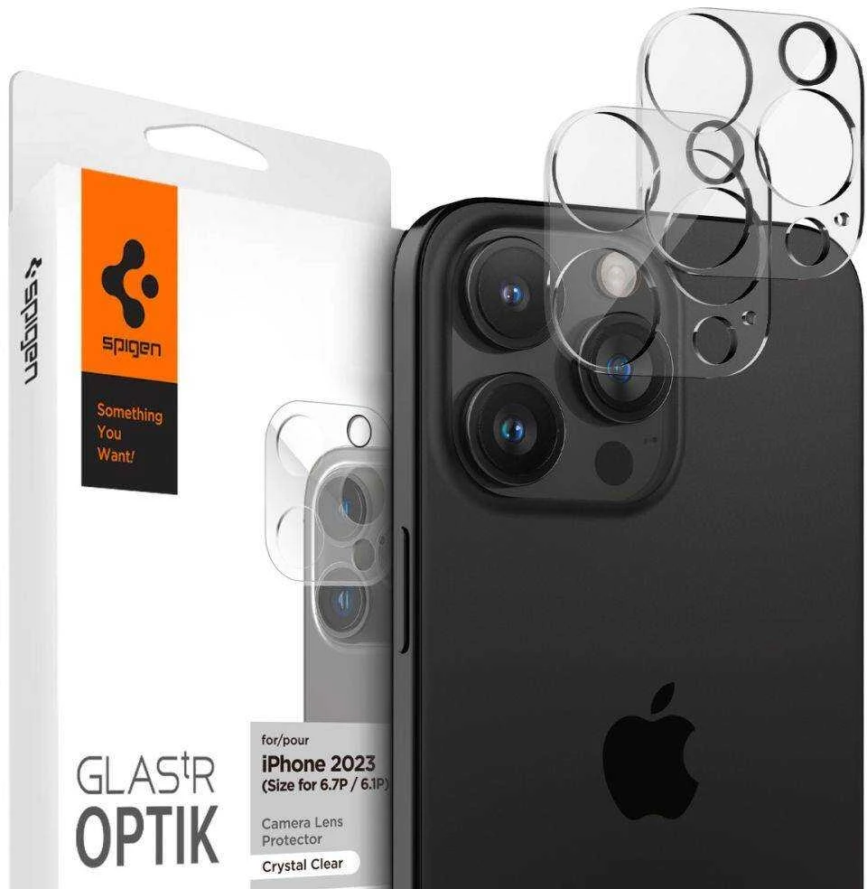 Kameros apsauga Apple iPhone 14 Pro / 14 Pro Max / 15 Pro / 15 Pro Max Spigen Optik. TR ”EZ FIT” Camera Protector 2-pack Clear
