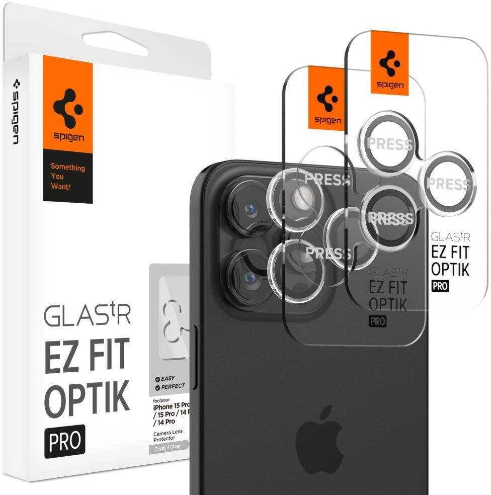 Spigen KAMEROS OPTIK.TR "EZ FIT" KAMEROS KAMEROS APSAUGOS 2 PAKUOTĖS IPHONE 14 PRO / PRO MAX / 15 PRO / PRO MAX CRYSTAL CLEAR