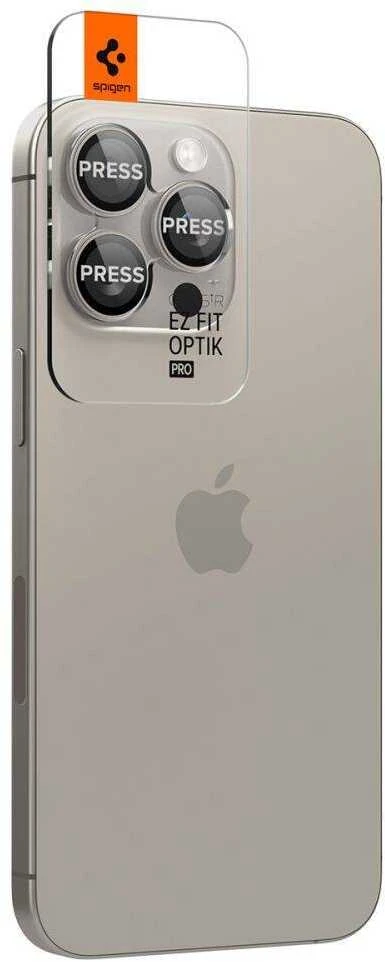 Kameros apsauga Apple iPhone 14 Pro / 14 Pro Max / 15 Pro / 15 Pro Max / 16 Pro / 16 Pro Max / 17 Pro / 17 Pro Max Spigen Optik.TR Camera Protector 2 vnt. Natural Titanium beige