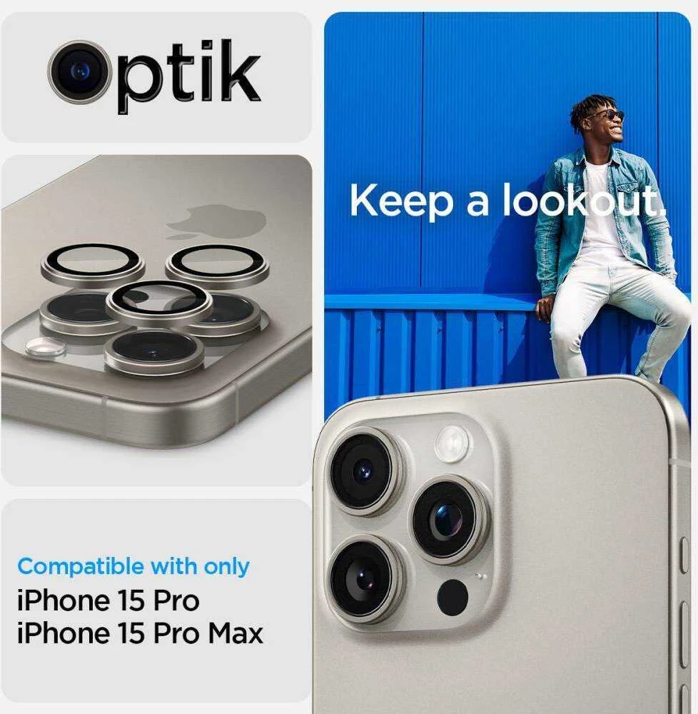 Kameros apsauga Apple iPhone 14 Pro / 14 Pro Max / 15 Pro / 15 Pro Max / 16 Pro / 16 Pro Max / 17 Pro / 17 Pro Max Spigen Optik.TR Camera Protector 2 vnt. Natural Titanium beige