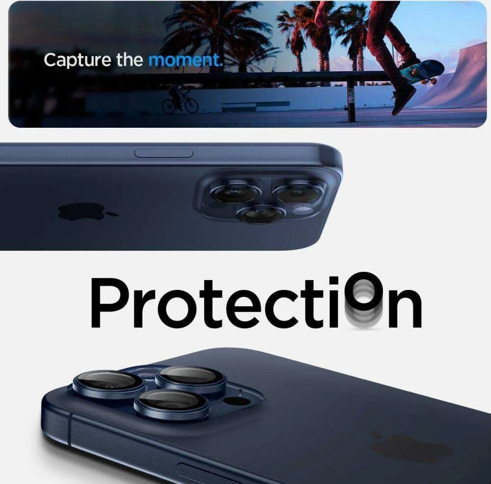 Spigen Optik.tR EZ Fit kameros apsauga skirta iPhone 14 Pro / Pro Max / 15 Pro / Pro Max – Titanium Mėlyna 2 vnt.