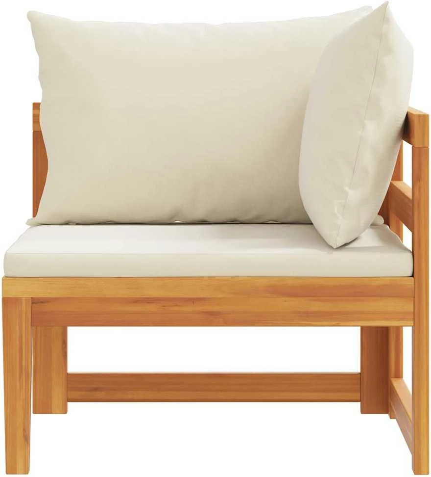 Kampinė sofa su kreminėmis pagalvėlėmis, akacijos masyvas