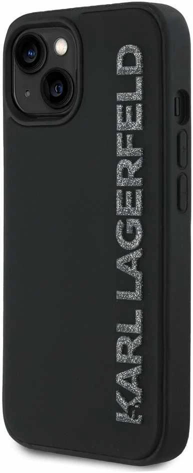 Karl Lagerfeld 3D Rubber Glitter Logo Apple iPhone 15 dėklas telefonui juodos spalvos
