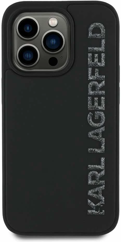 Karl Lagerfeld 3D Rubber Glitter Logo Apple iPhone 14 Pro dėklas telefonui juodos spalvos