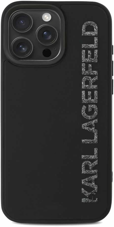 Karl Lagerfeld 3D Rubber Glitter Logo Apple iPhone 15 Pro Max dėklas telefonui juodos spalvos