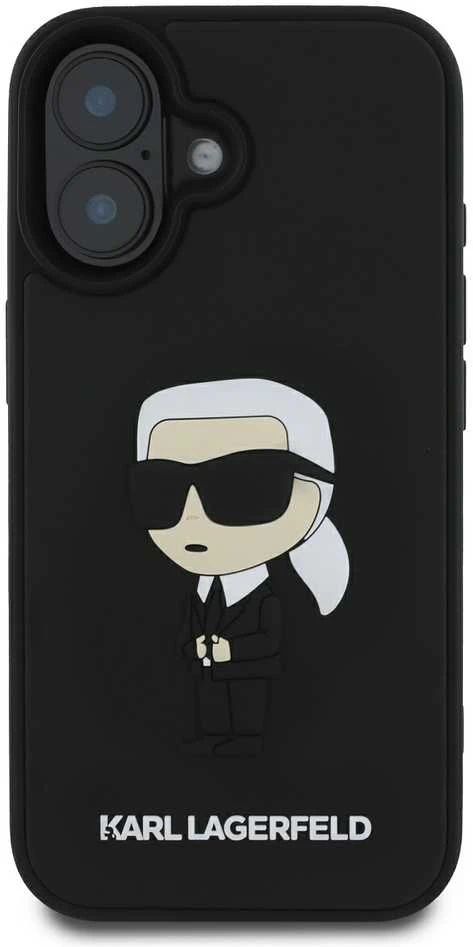 Karl Lagerfeld 3D Rubber Ikonik Apple iPhone 16 dėklas telefonui juodos spalvos