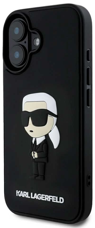 Karl Lagerfeld 3D Rubber Ikonik Apple iPhone 16 dėklas telefonui juodos spalvos